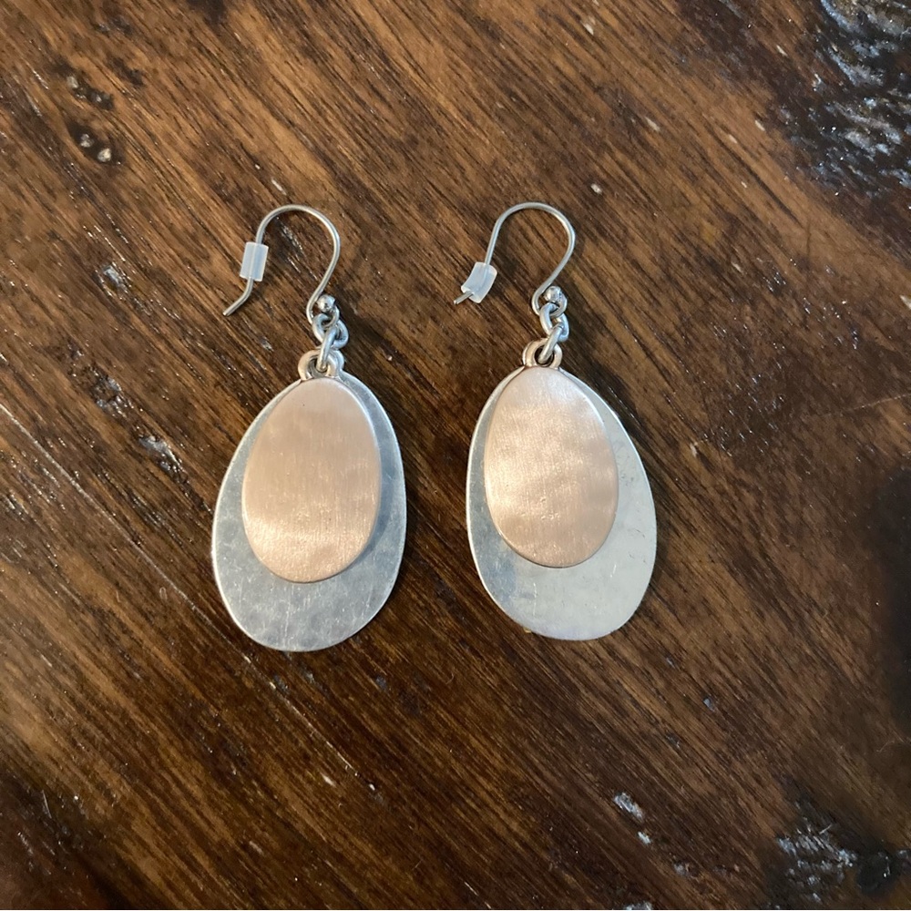 Lucky Brand Hammered Silver and Rose Gold Drop Earrings